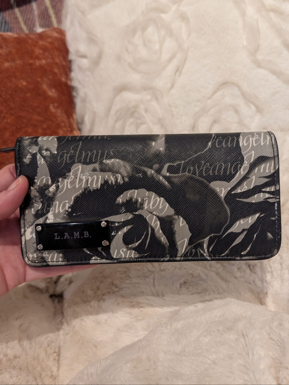 L.A.M.B. Vintage Black & White Floral Zip Wallet
